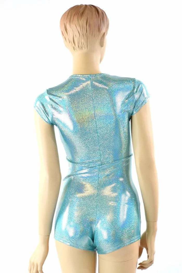 Seafoam Holographic Cap Sleeve Romper