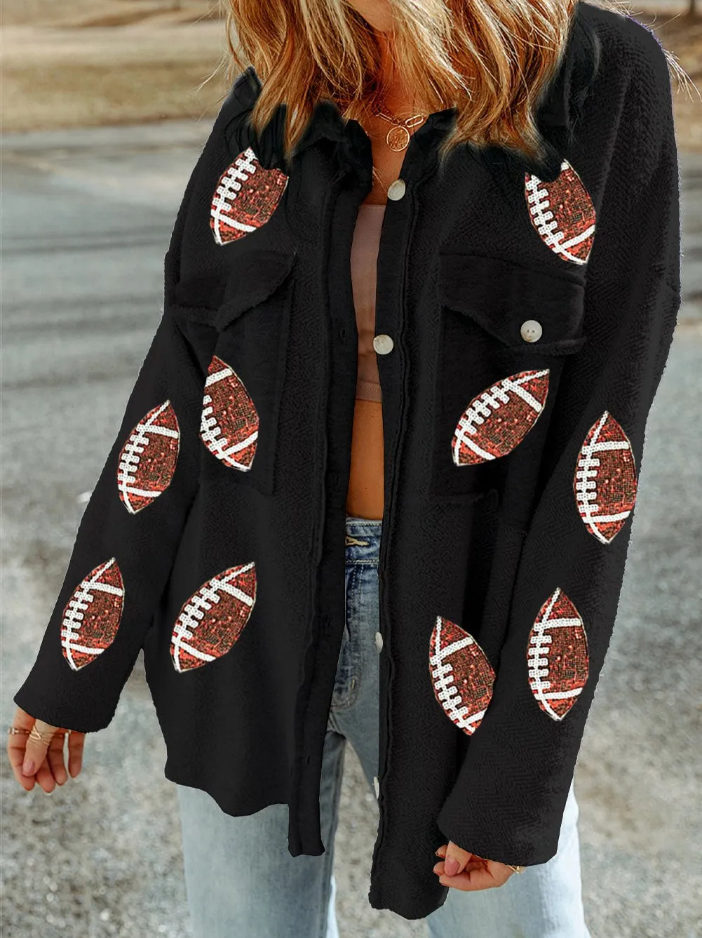 Sequined Football Shacket (Black) - SALE