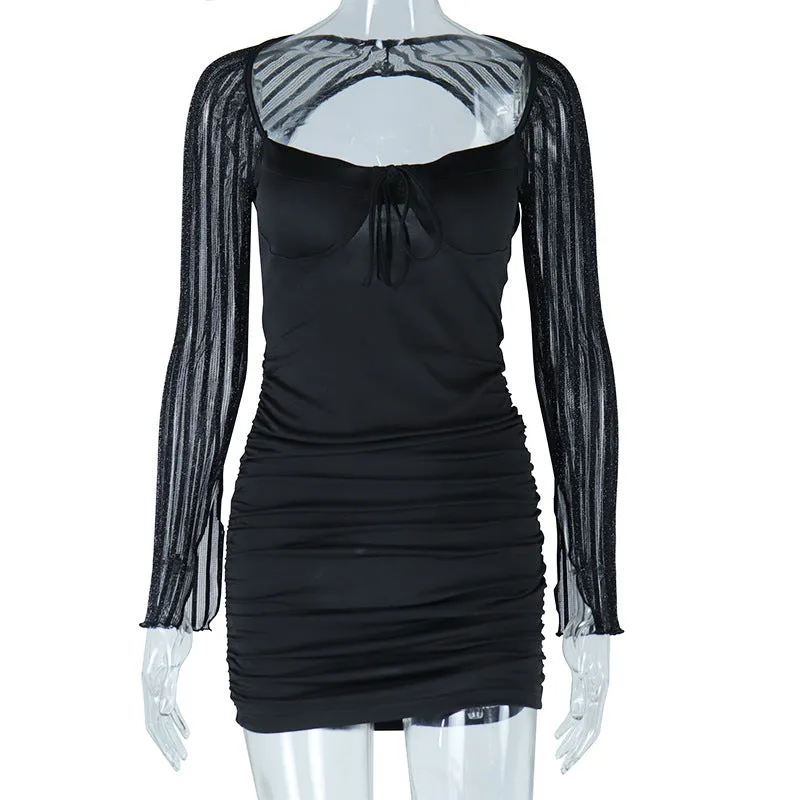 Sexy Lace Contrast Flared Sleeve Sheath Party Dress
