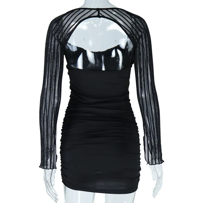 Sexy Lace Contrast Flared Sleeve Sheath Party Dress