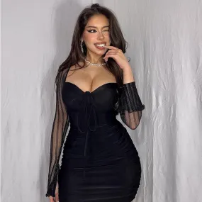 Sexy Lace Contrast Flared Sleeve Sheath Party Dress