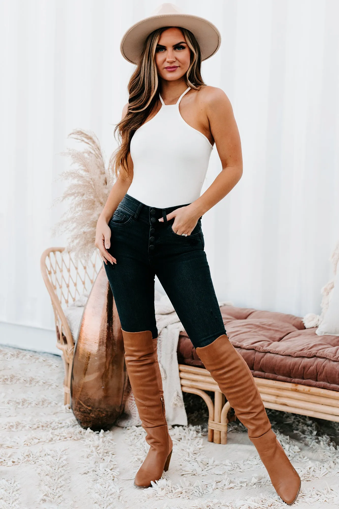 Spoken From The Heart Halter Neck Bodysuit (Off White)