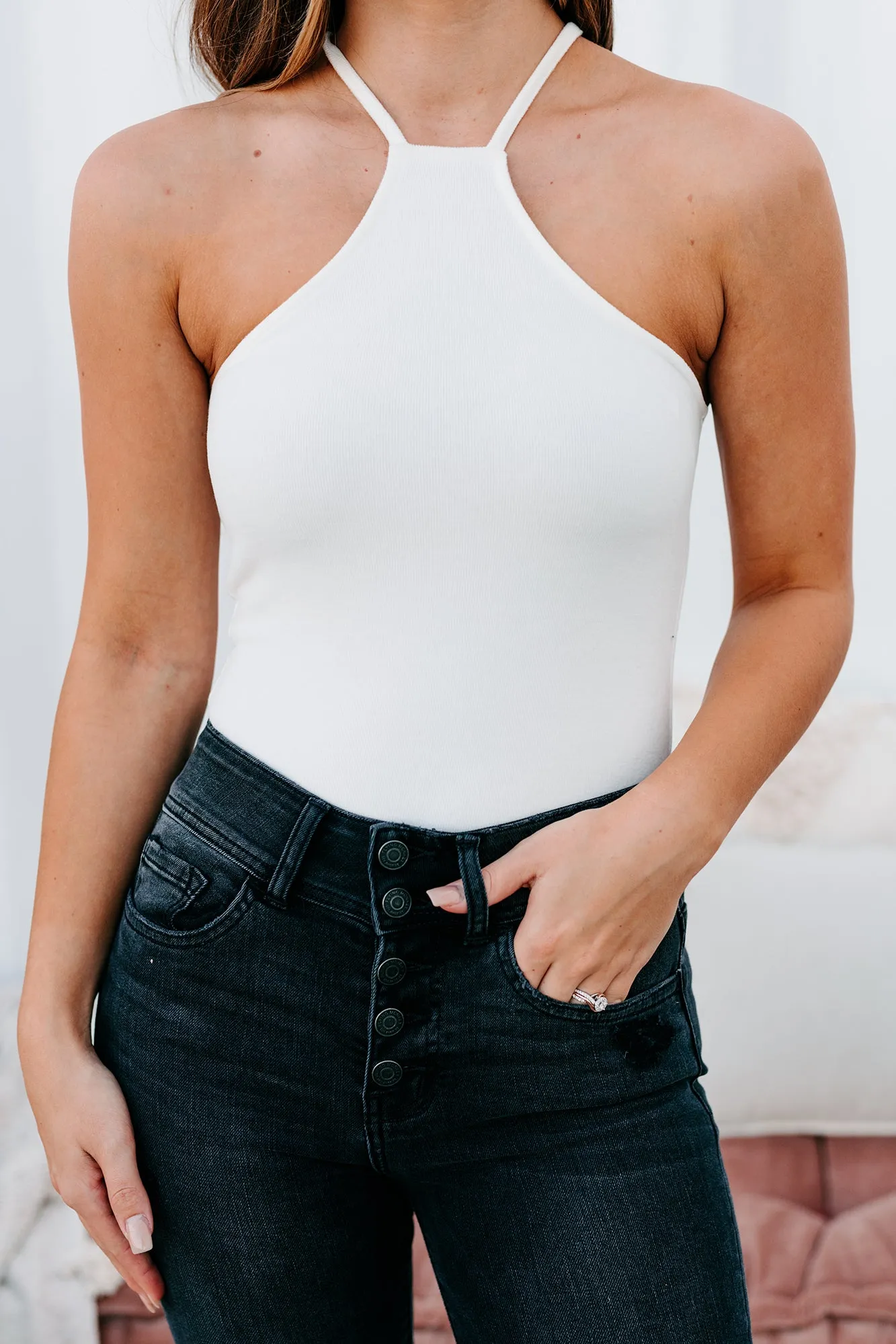 Spoken From The Heart Halter Neck Bodysuit (Off White)