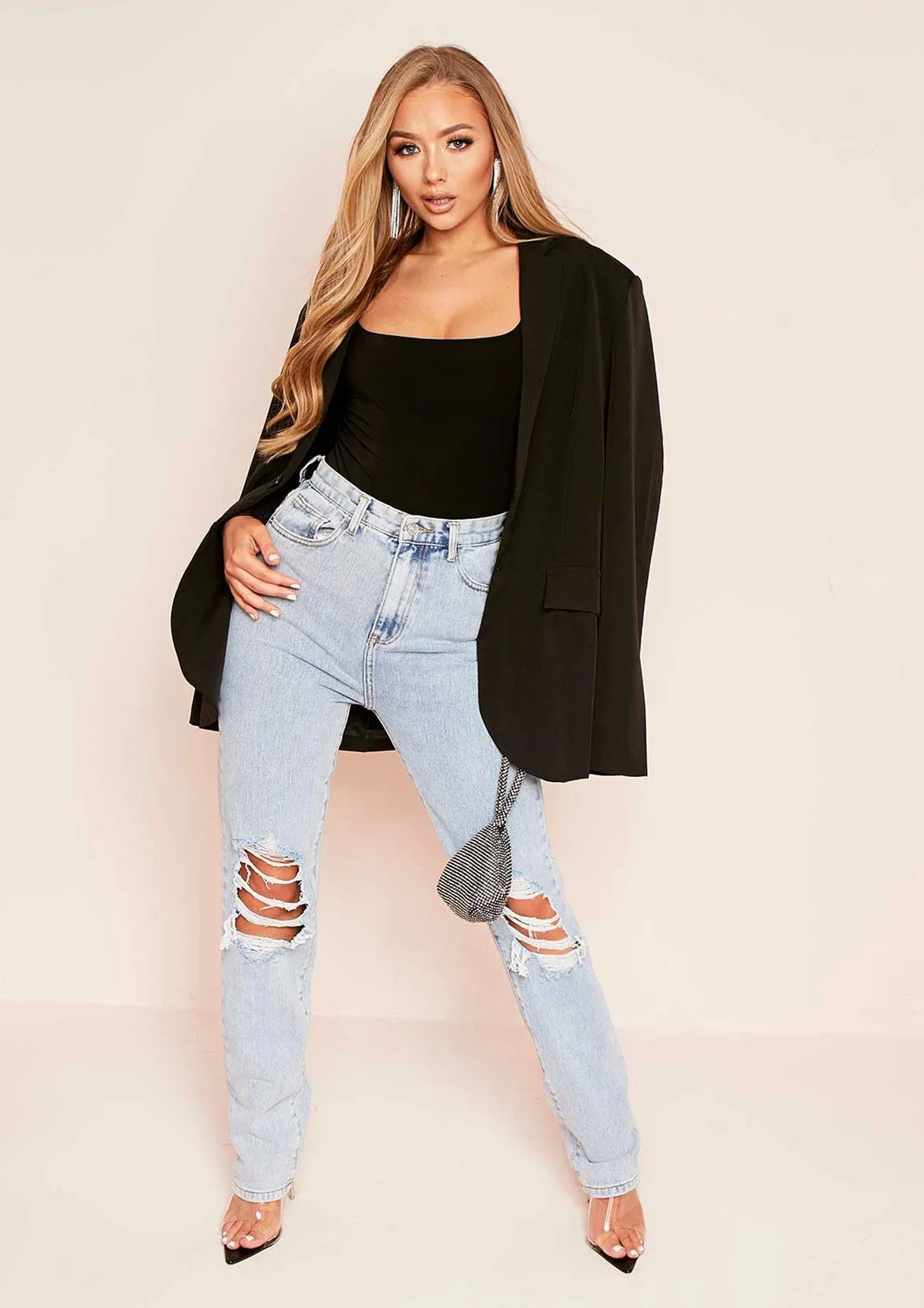 Tara Black Slinky Square Neck Bodysuit