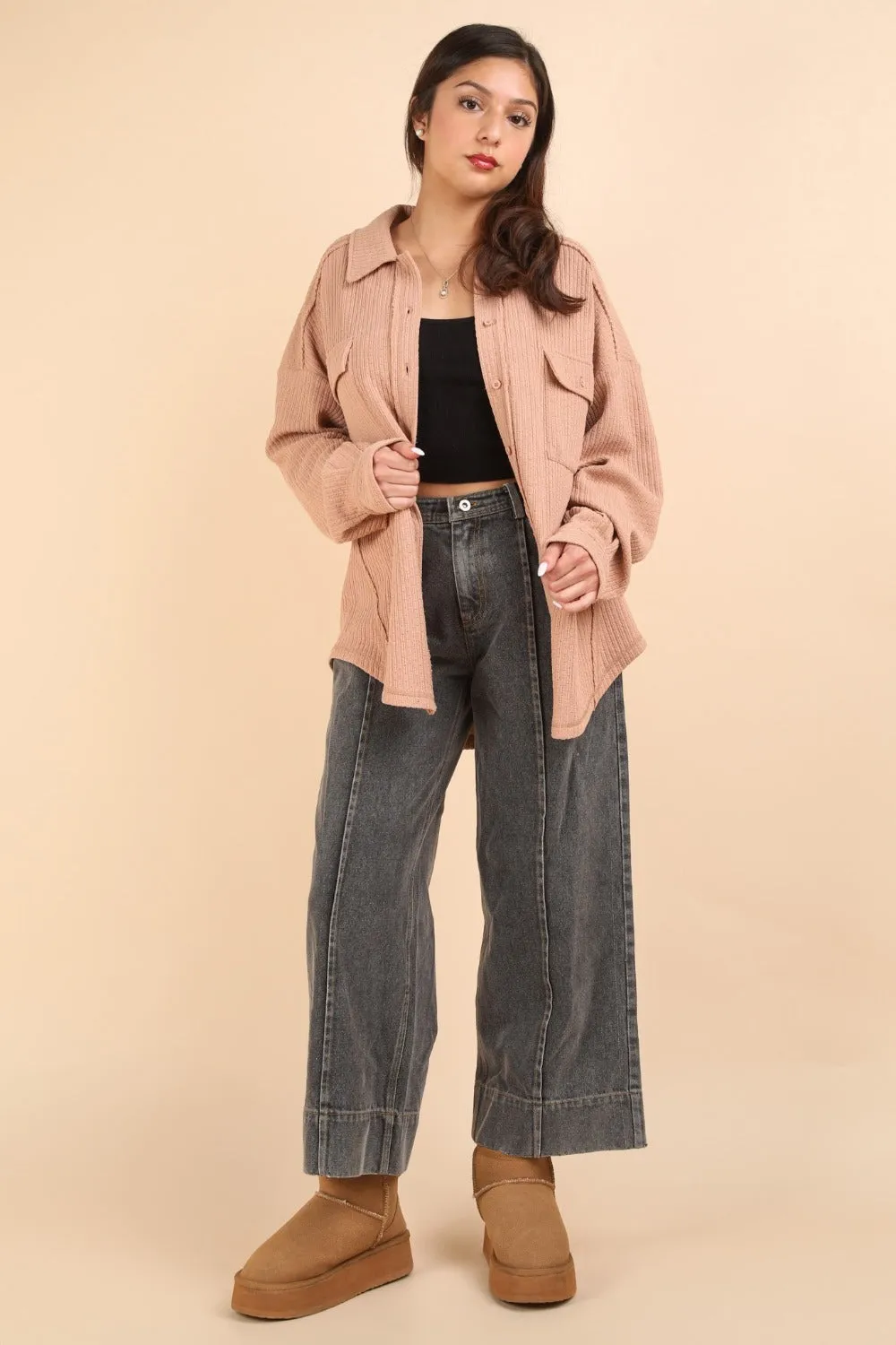 Textured Layers Button-Down Shacket