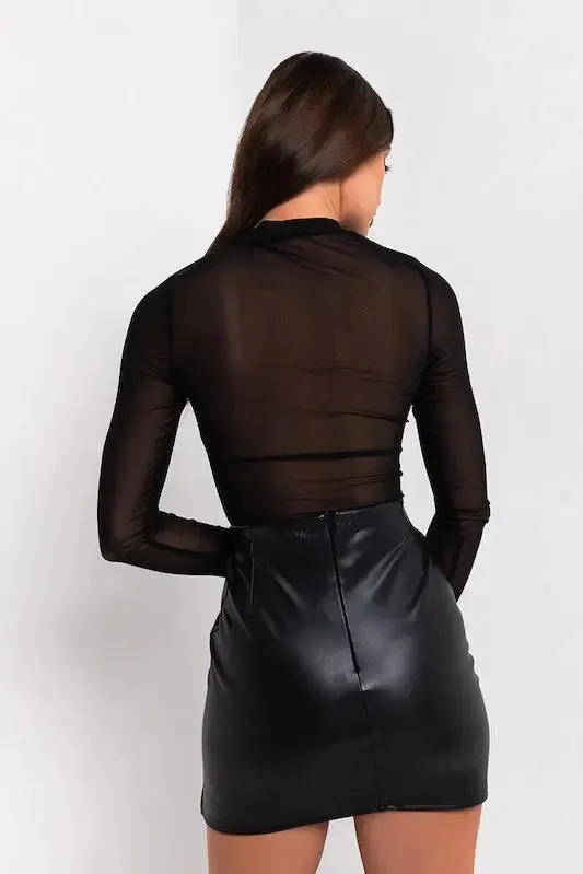Turtle-Neck Long Sleeve Mesh Bodysuit