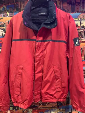 Vintage Nautica Jacket 11. Red & Navy. Fleece Lined, Zip Hood. L-XL. FREE POST