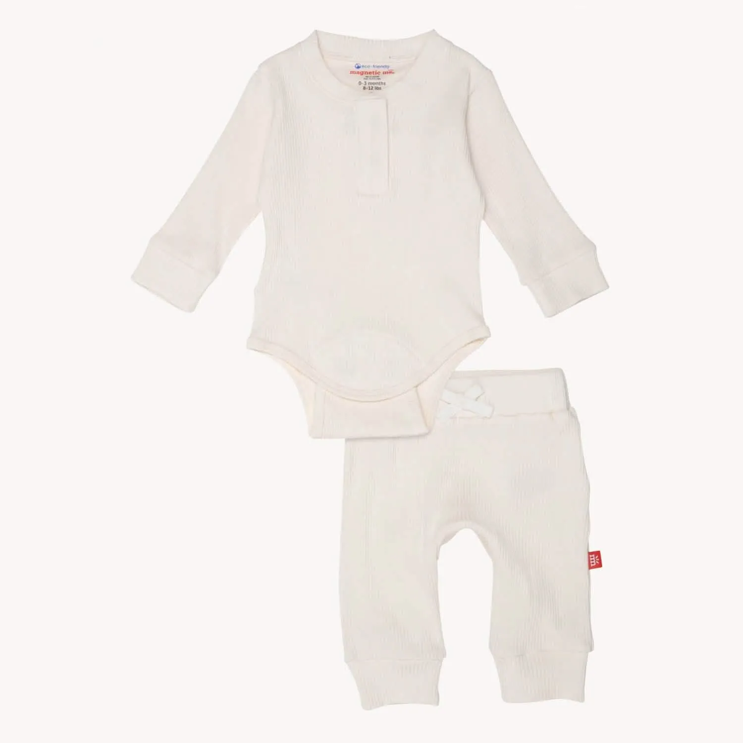 whipped cream ribbed cotton magnetic long sleeve bodysuit   pant set