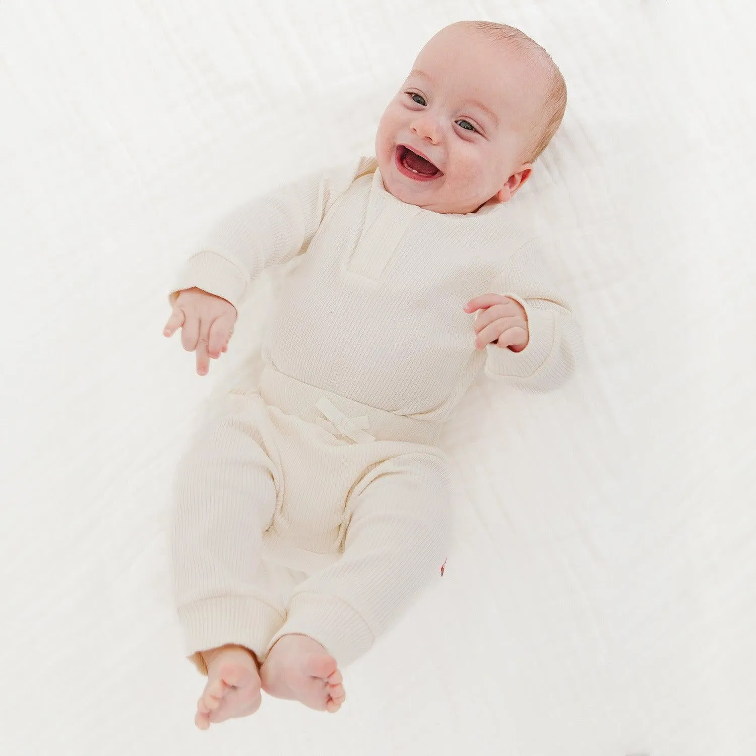 whipped cream ribbed cotton magnetic long sleeve bodysuit   pant set