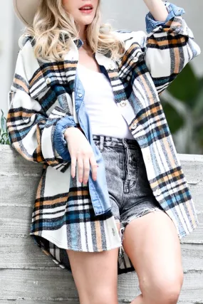 White Plaid Flannel Shacket