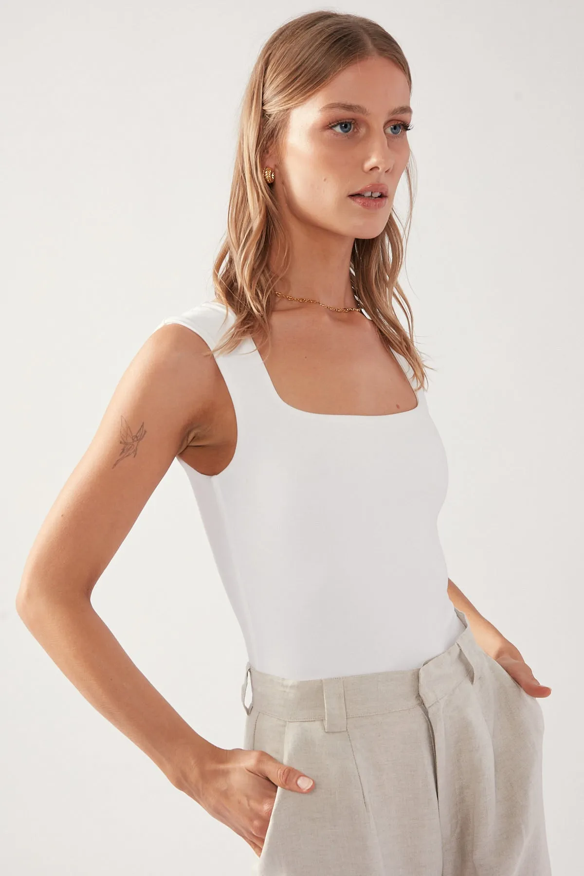 White Sleek Lines Jersey Bodysuit