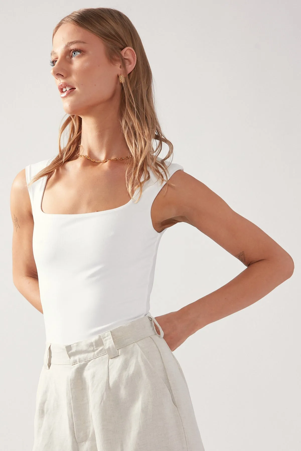 White Sleek Lines Jersey Bodysuit
