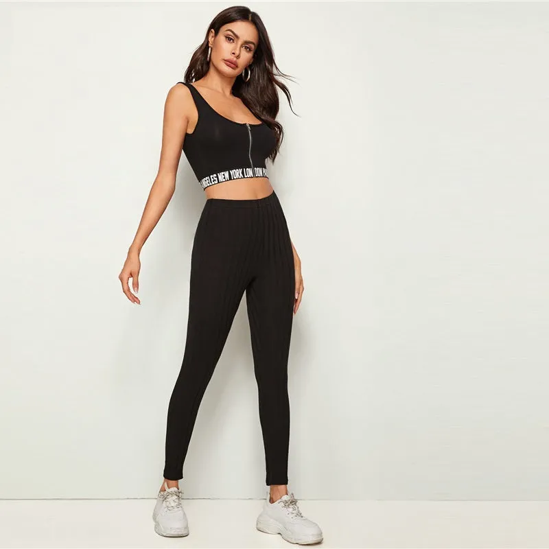 Women's Casual Ribbed Skinny Fitness Leggings With Elastic Waist