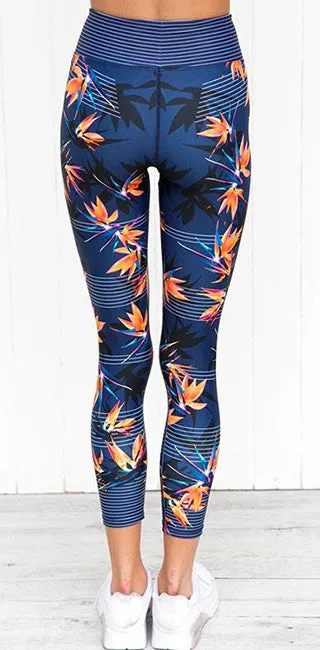 Women's Summer Fitness Leggings With Maple Leaves Print