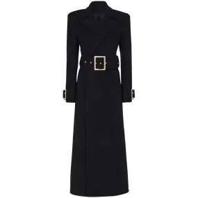 Women's Winter Autumn Golden BUCKLE Belt Black Long Coat, Wedding, Formal Events