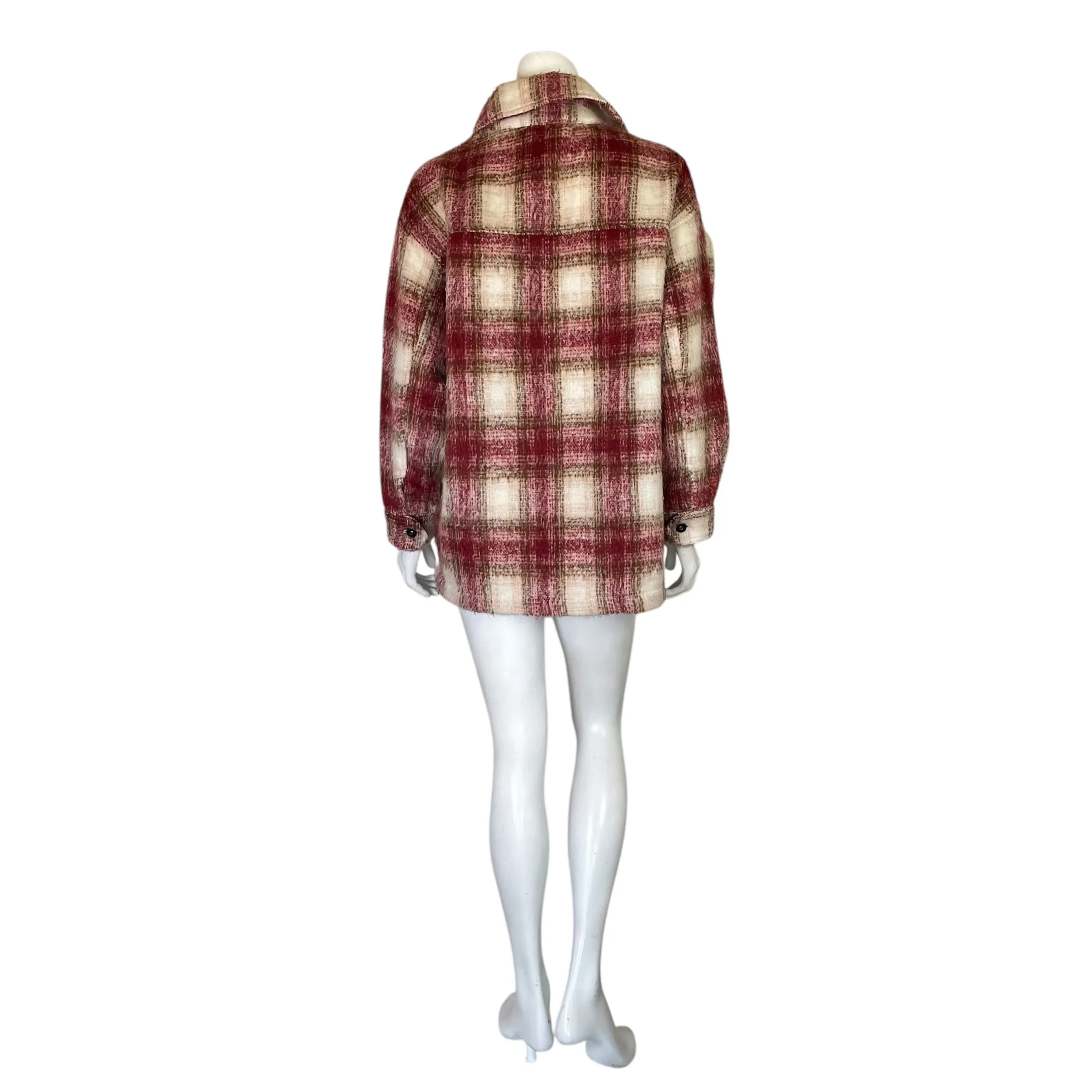 Zara | Women's Cream and Red Plaid Print Shacket | Size: M